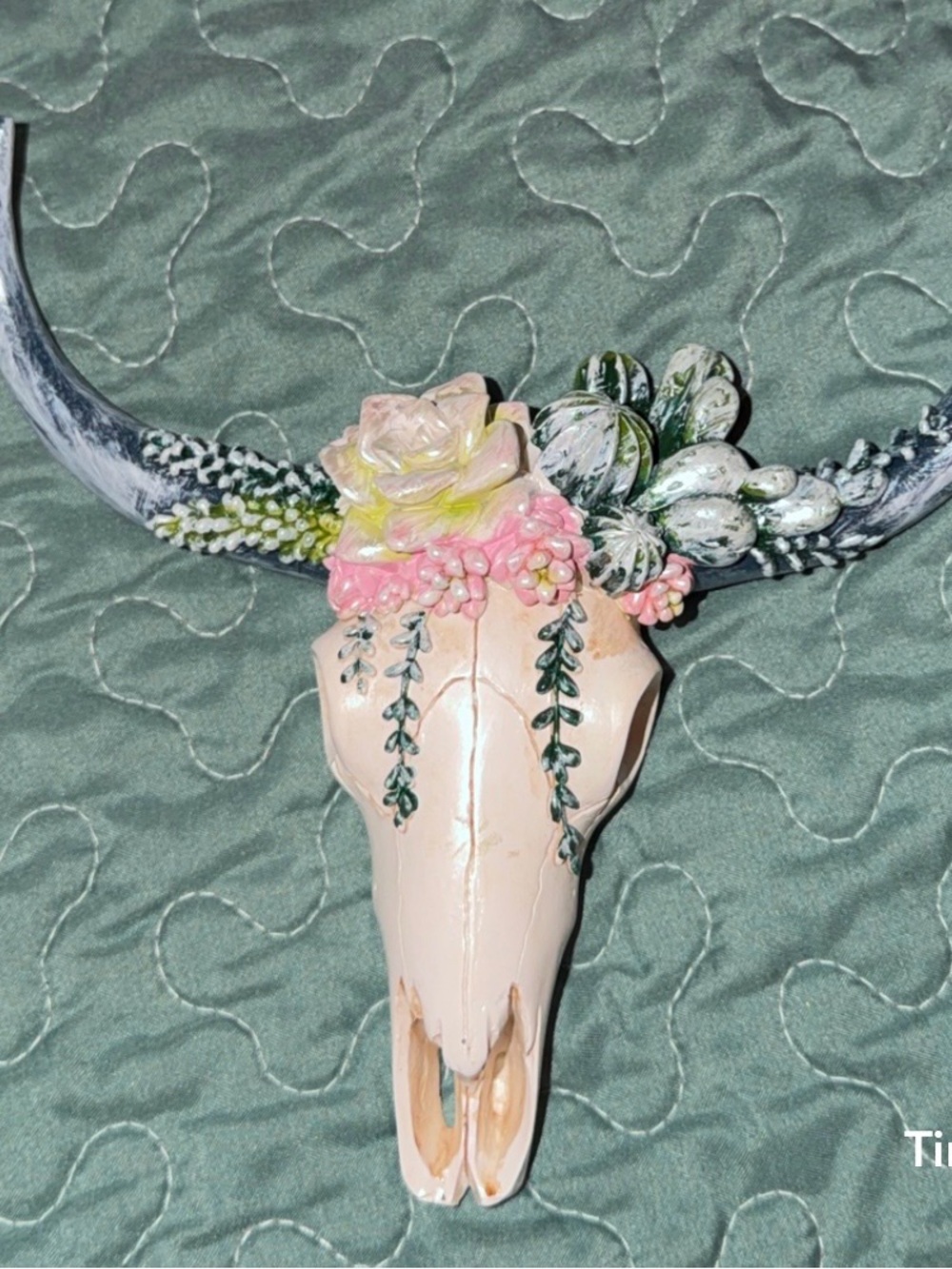 Pink Floral Succulent Cow Skull Wall Decor
